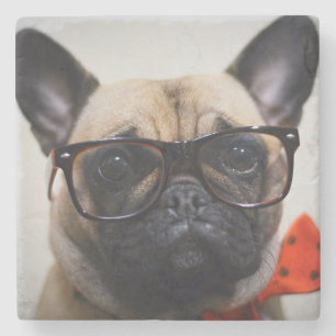 Franse hond met bril en Stropdas Stenen Onderzetter