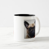 Franse hond met bril en Stropdas Tweekleurige Koffiemok (Voorkant rechts)