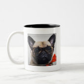 Franse hond met bril en Stropdas Tweekleurige Koffiemok (Links)