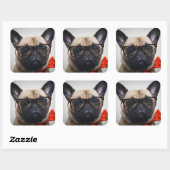 Franse hond met bril en Stropdas Vierkante Sticker (Vel)