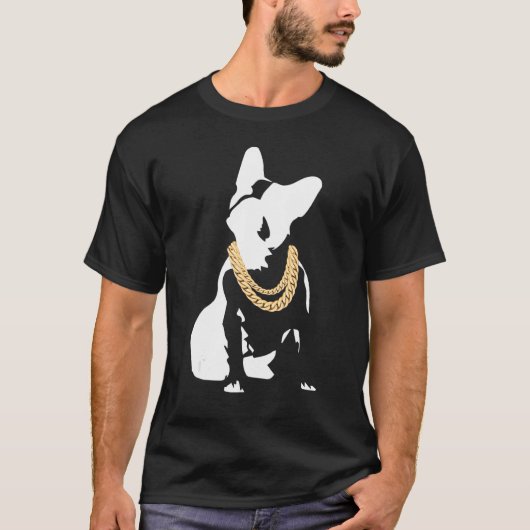 Franse hond met gouden Ketting franchie met Go T-shirt (Voorkant)