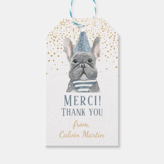 Franse hond met partijPet Cadeaulabel (Voorkant)