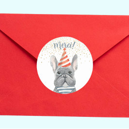 franse hond met Pet Merci Confetti Ronde Sticker