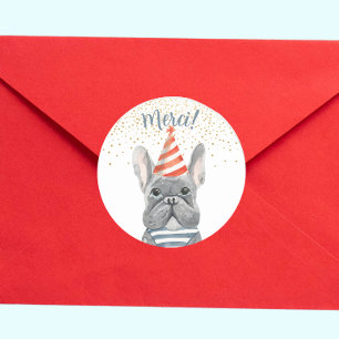 franse hond met Pet Merci Confetti Ronde Sticker