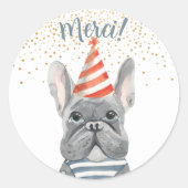 franse hond met Pet Merci Confetti Ronde Sticker (Voorkant)