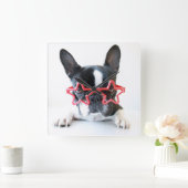 Franse hond met rode Star-bril Vierkante Klok (Huis)