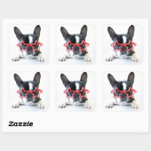 Franse hond met rode Star-bril Vierkante Sticker (Vel)