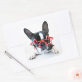 Franse hond met rode Star-bril Vierkante Sticker (Envelop)
