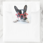 Franse hond met rode Star-bril Vierkante Sticker (Tas)