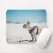 Franse hond op strand muismat (Met muis)