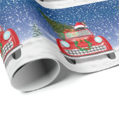 Franse hond rijdt met sneeuwkerst met auto cadeaupapier (Rol Hoek)