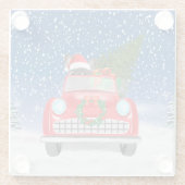 Franse hond rijdt met sneeuwkerst met auto glazen onderzetter (Achterkant)