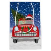 Franse hond rijdt met sneeuwkerst met auto medium cadeauzakje (Voorkant)