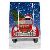 Franse hond rijdt met sneeuwkerst met auto medium cadeauzakje (Achterkant)