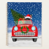 Franse hond rijdt met sneeuwkerst met auto planner (Voorkant)