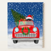 Franse hond rijdt met sneeuwkerst met auto planner (Achterkant)