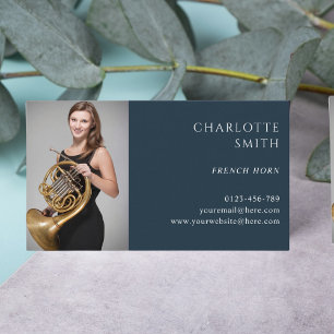 Franse hoorn aangepaste foto marine blauw elegant visitekaartje