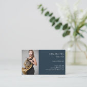 Franse hoorn aangepaste foto marine blauw elegant visitekaartje (Staand voorkant)