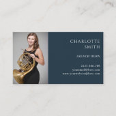 Franse hoorn aangepaste foto marine blauw elegant visitekaartje (Voorkant)