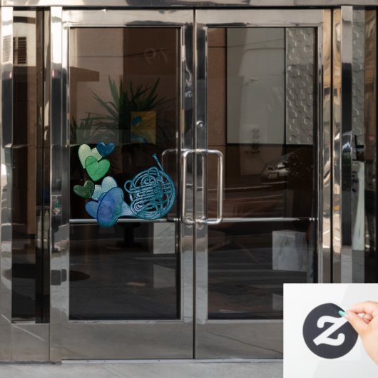 Franse hoorn band muziekles raamsticker (Kantoordeur)