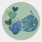 Franse hoorn band muziekles ronde sticker (Voorkant)