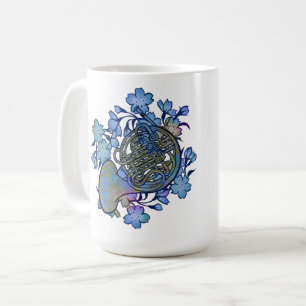 Franse hoorn blauwe bloemen band klasse koffiemok
