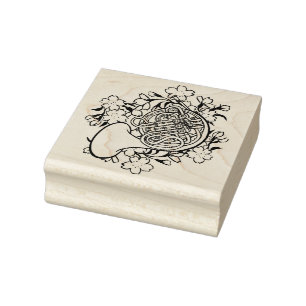 Franse hoorn blauwe bloemen band klasse rubberstempel