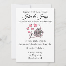 Franse hoorn bruiloft uitnodiging messing muzikant