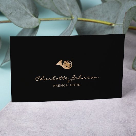 Franse hoorn goud & zwart professionele muzikant visitekaartje