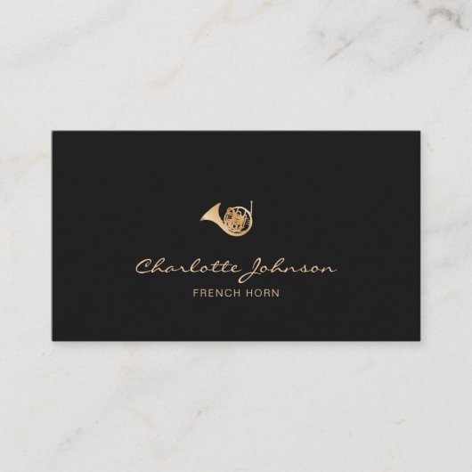 Franse hoorn goud & zwart professionele muzikant visitekaartje (Voorkant)