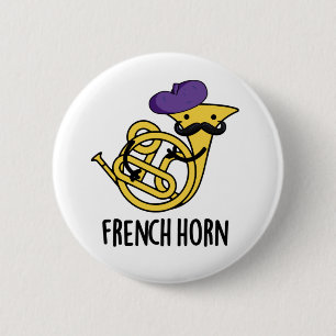 Franse hoorn grappig muziekinstrument woordspeling ronde button 5,7 cm