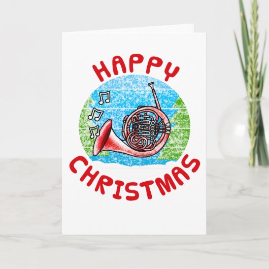 Franse hoorn Kerst Kaart Hornist Messing Muzikant (Voorkant)