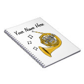 Franse hoorn messing muzikant muziekleraar op maat notitieboek (Rechterzijde)