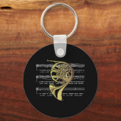 Franse hoorn met vel muziek ~ zwarte achtergrond sleutelhanger (Voorkant)