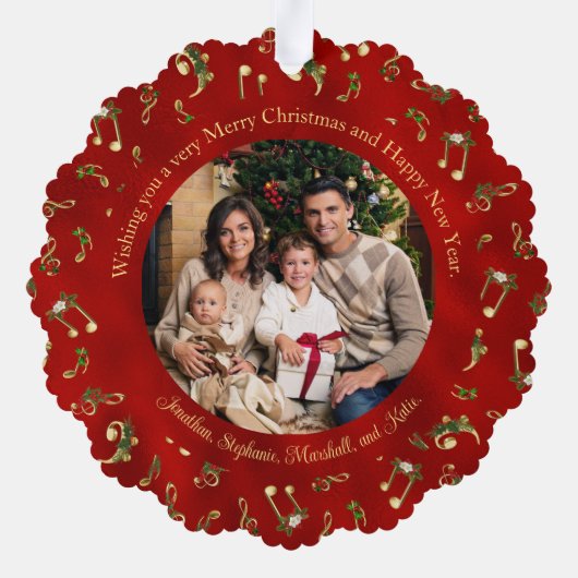 Franse Hoorn Musical Rode Kerstfoto Ornament Kaart (Achterkant)