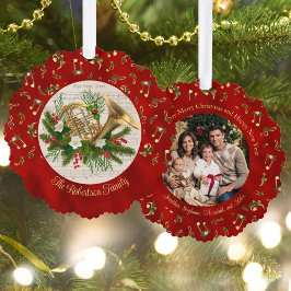 Franse Hoorn Musical Rode Kerstfoto Ornament Kaart