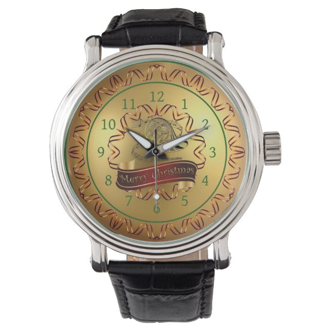 Franse hoorn ~ Musical Scroll ~ Merry Kerst~ Horloge (Voorkant)
