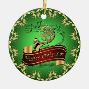Franse hoorn ~ Musical Scroll ~ Merry Kerst~ Keramisch Ornament