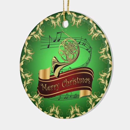 Franse hoorn ~ Musical Scroll ~ Merry Kerst~ Keramisch Ornament (Links)