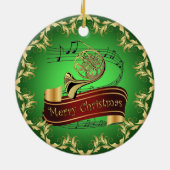 Franse hoorn ~ Musical Scroll ~ Merry Kerst~ Keramisch Ornament (Achterkant)