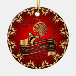 Franse hoorn ~ Musical Scroll ~ Merry Kerst~ Keramisch Ornament