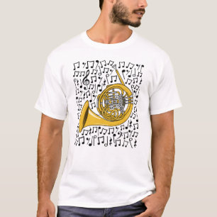 Franse hoorn muzieknoten messing muzikant t-shirt