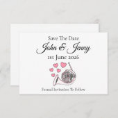 Franse hoorn muzikant bruiloft save the date (Voorkant / Achterkant)