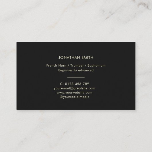 Franse hoorn professionele messing leraar zwart &  visitekaartje (Achterkant)