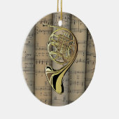 Franse hoorn ~ Rollend blad Muziek Terug ~ Musical Keramisch Ornament (Rechts)