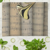 Franse hoorn ~ Rollend blad Muziek Terug ~ Musical Theedoek (Gevouwen)