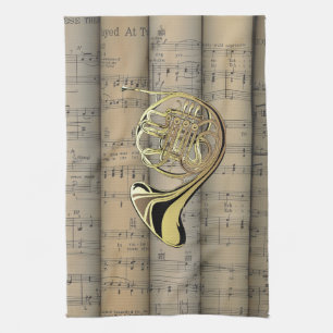 Franse hoorn ~ Rollend blad Muziek Terug ~ Musical Theedoek