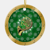 Franse hoorn ~ Silver ~ Green ~ Gold ~ Kerstmis ~ Keramisch Ornament (Voorkant)