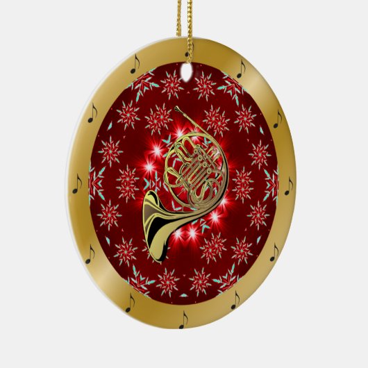 Franse hoorn ~ Silver ~ Red~ Kerst~ Keramisch Ornament (Rechts)