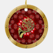 Franse hoorn ~ Silver ~ Red~ Kerst~ Keramisch Ornament (Achterkant)